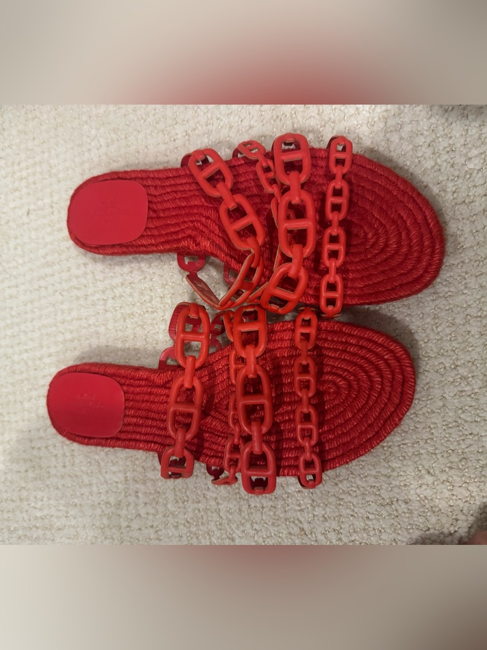 Hermes Red Chain-Detail Flat Sandals